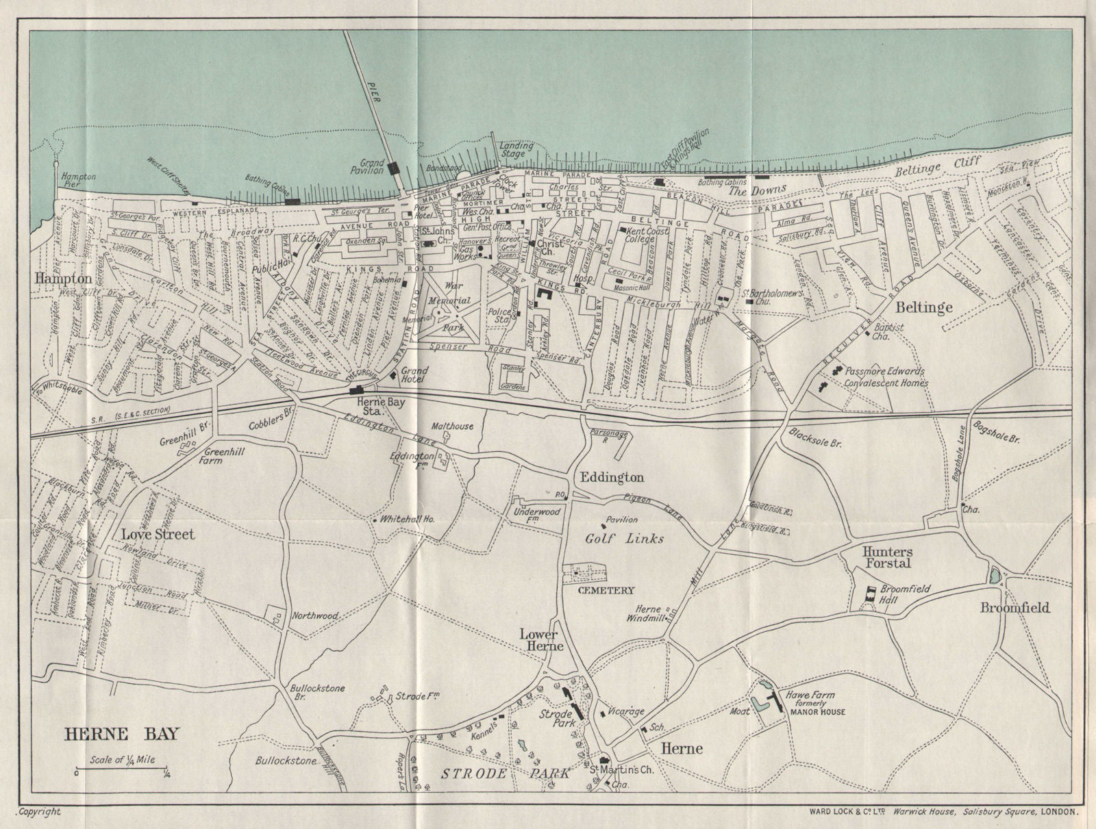 HERNE BAY vintage tourist town city resort plan. Kent. WARD LOCK 1937 old map
